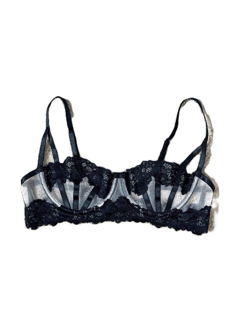OH La La Cheri Paris cage Lace Bra M Sheer/Black